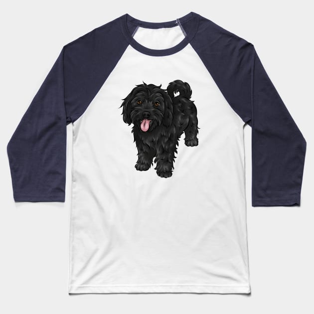 Cute Black Cavapoo Dog Baseball T-Shirt by Shirin Illustration
